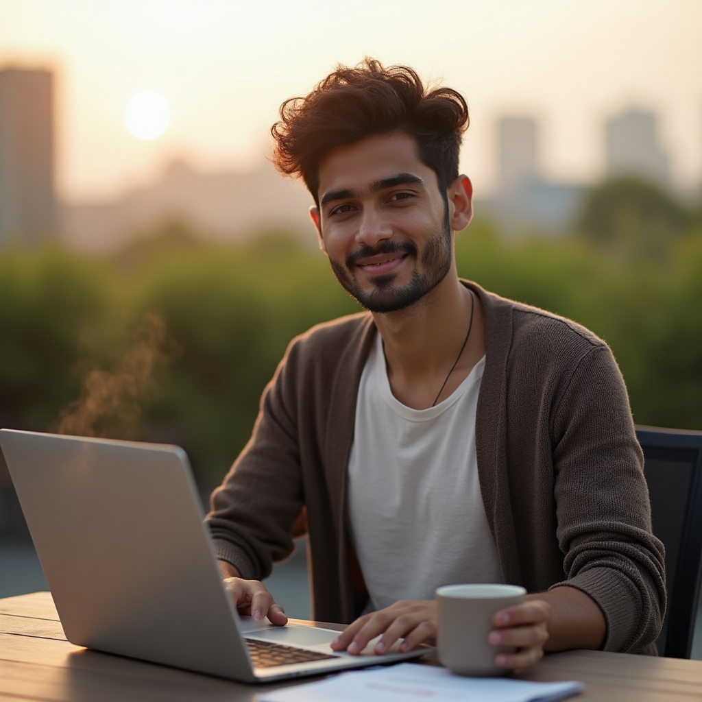 Morgendliche zehnminütige Systempflege am Schreibtisch mit Kaffee und Laptop