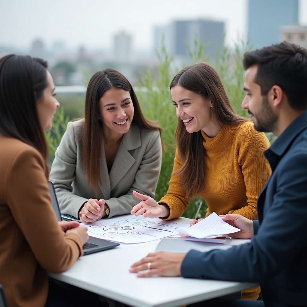Kleine Gruppe bespricht die praktische Umsetzung des Wissensmanagementsystems